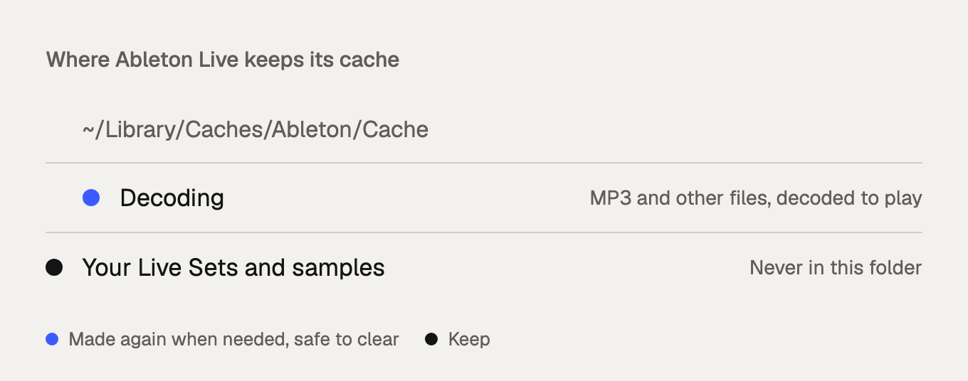 Where Ableton Live keeps its decoding cache on a Mac.