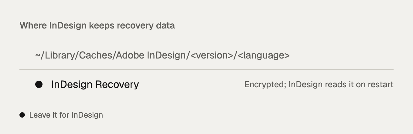 Where InDesign keeps its document recovery data on a Mac.