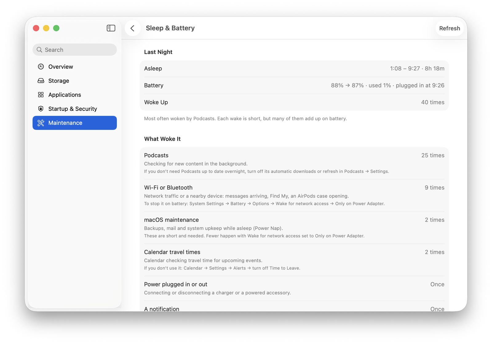 Sleep & Battery: what woke the Mac overnight